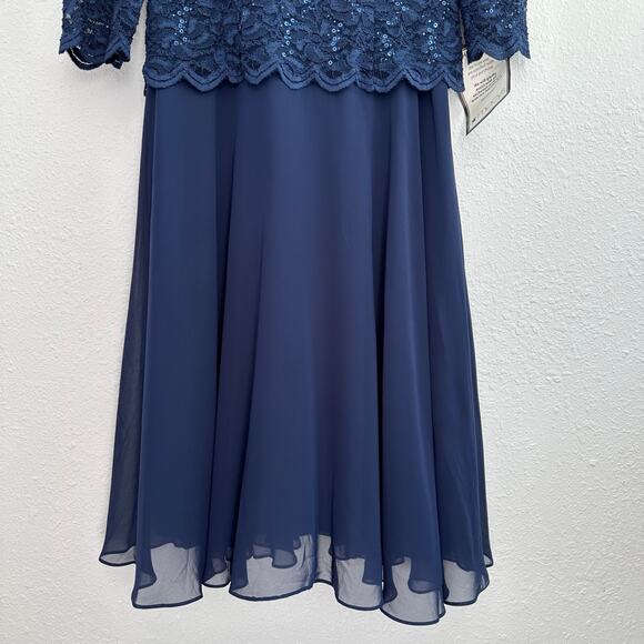 Alex Evenings Sequined Lace Contrast Midi Dress Size 16 Navy Mother of the Bride - Picture 5 of 10